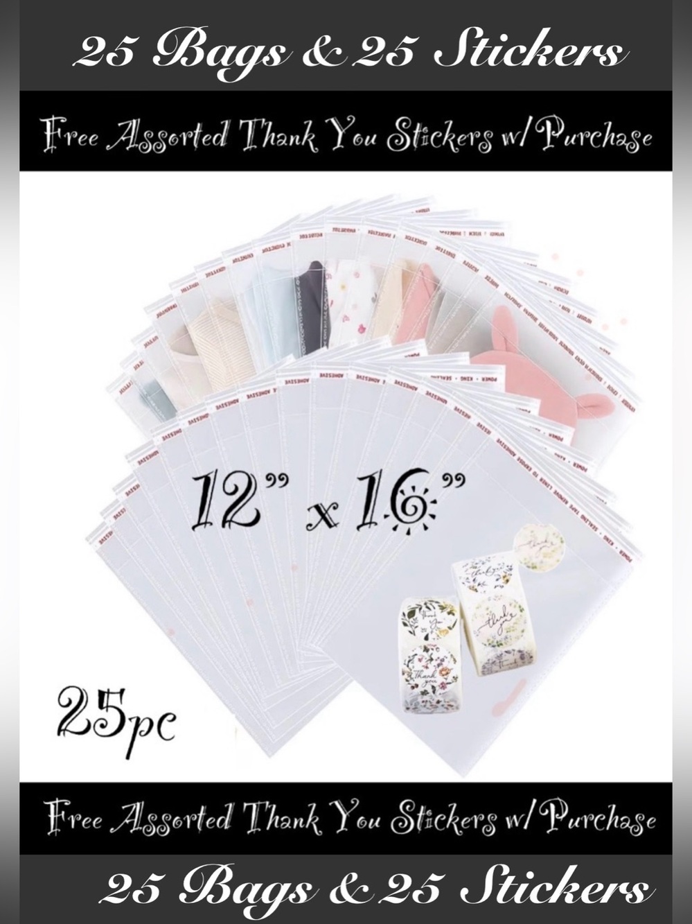 12 x 16” Large Resealable Cellophane Bags 25ct W/Free Thank You Stickers 🌿🆕🌿